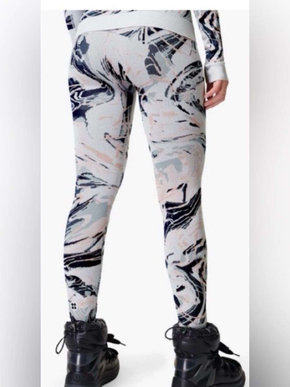 Sweaty Betty Glacier Mountain Jacquard Base Layer Leggings in Blue Glacier NEW